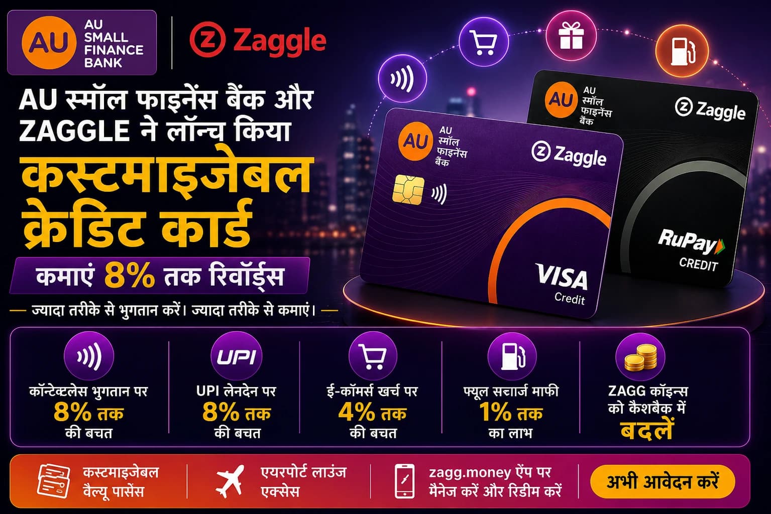 AU स्मॉल फाइनेंस बैंक और Zaggle ने लॉन्च किया को-ब्रांडेड क्रेडिट कार्ड, कॉर्पोरेट खर्च प्रबंधन को मिलेगा नया विकल्प