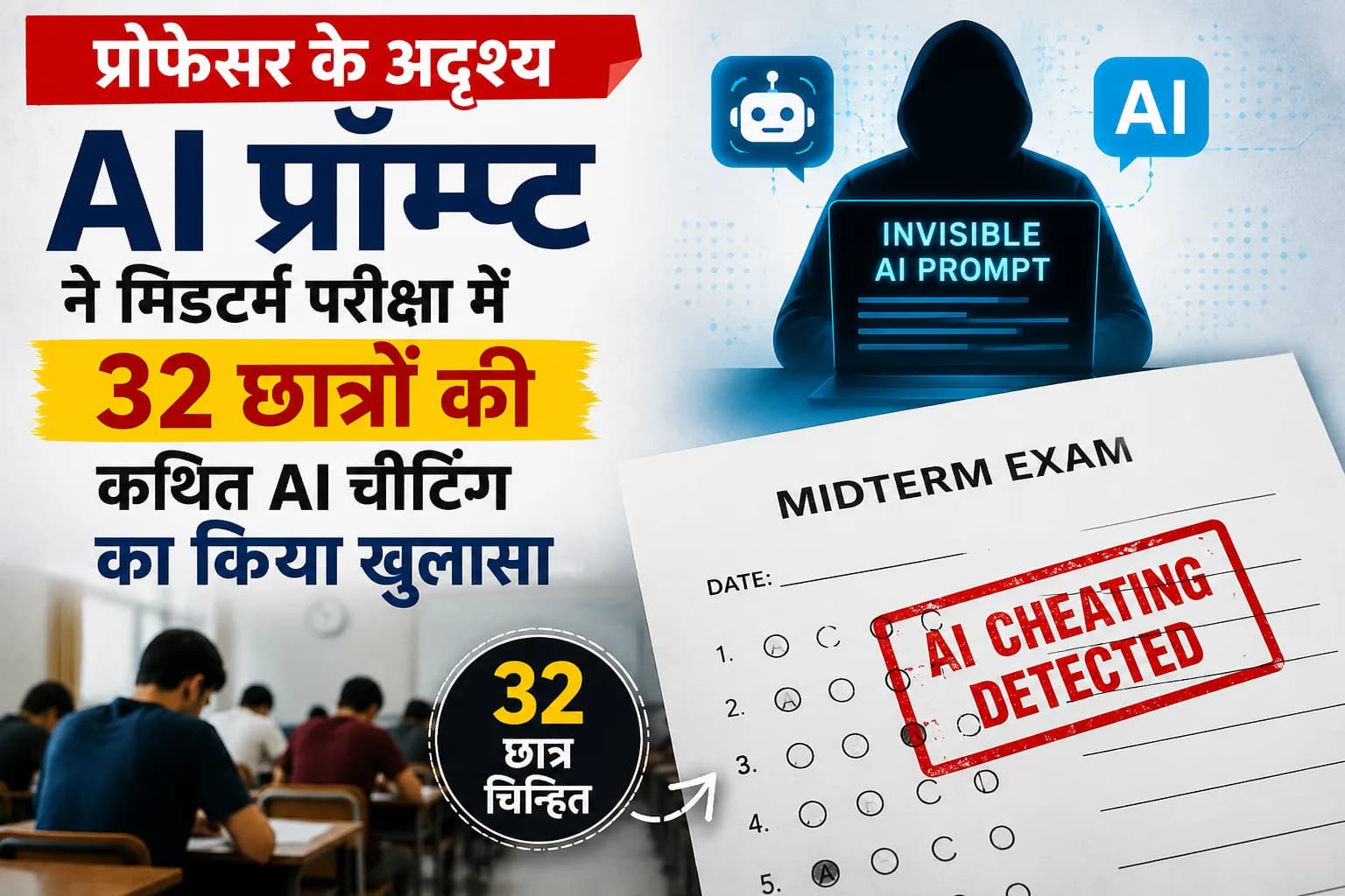 प्रोफेसर के अदृश्य AI प्रॉम्प्ट ने मिडटर्म परीक्षा में 32 छात्रों की कथित AI चीटिंग का किया खुलासा