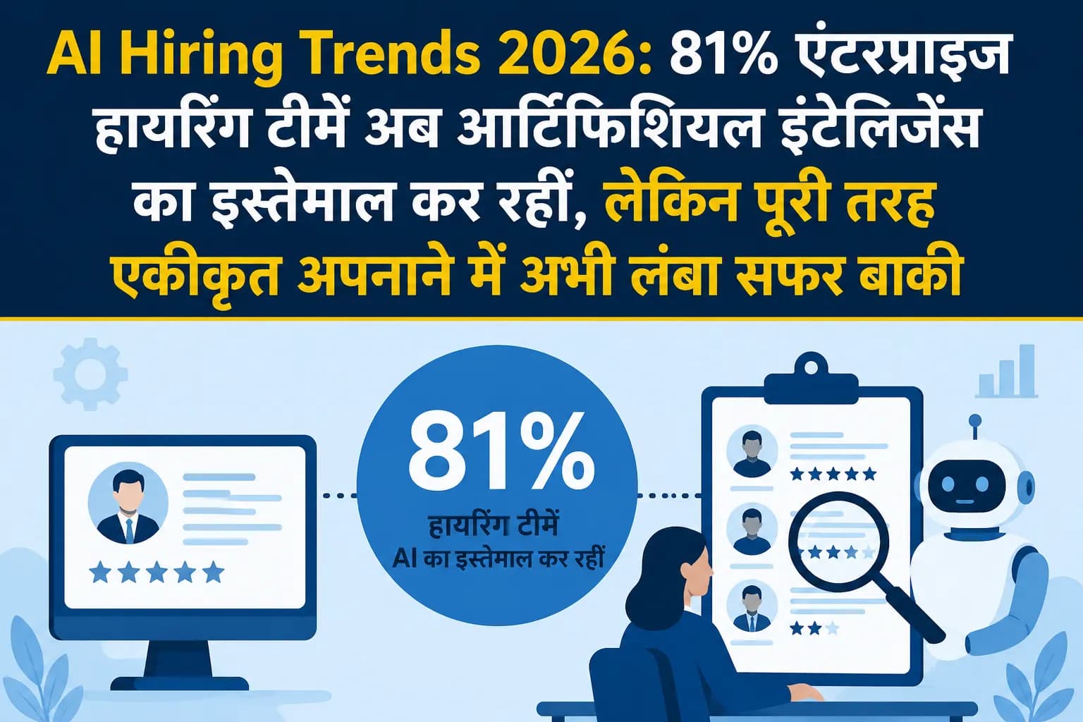 AI Hiring Trends 2026: 81% एंटरप्राइज हायरिंग टीमें अब आर्टिफिशियल इंटेलिजेंस का इस्तेमाल कर रहीं, लेकिन पूरी तरह एकीकृत अपनाने में अभी लंबा सफर बाकी