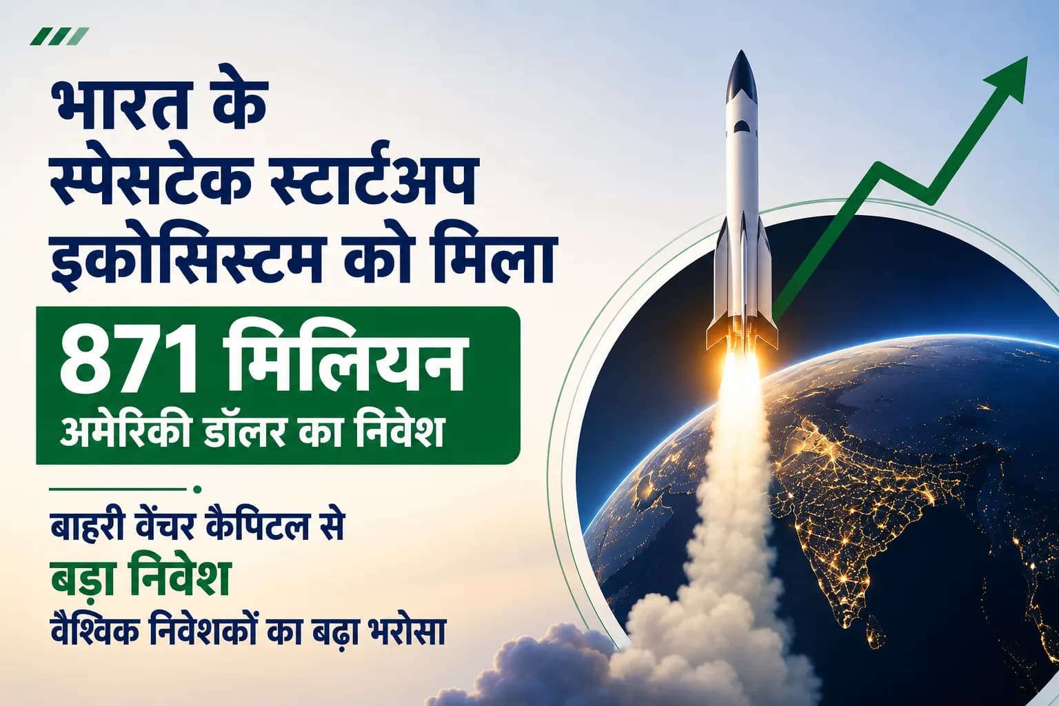 भारत के स्पेसटेक स्टार्टअप इकोसिस्टम को बाहरी वेंचर कैपिटल से 871 मिलियन अमेरिकी डॉलर का निवेश, वैश्विक निवेशकों का बढ़ा भरोसा