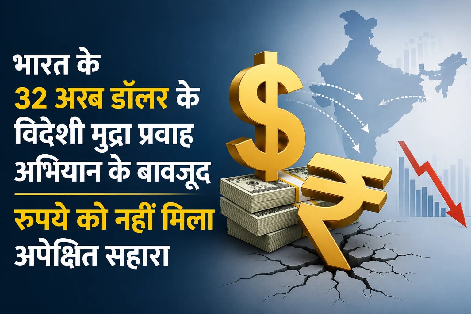 भारत के 32 अरब डॉलर के विदेशी मुद्रा प्रवाह अभियान के बावजूद रुपये को नहीं मिला अपेक्षित सहारा