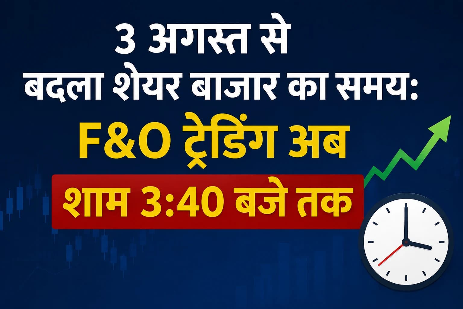 3 अगस्त से बदला शेयर बाजार का समय: F&O ट्रेडिंग अब शाम 3:40 बजे तक