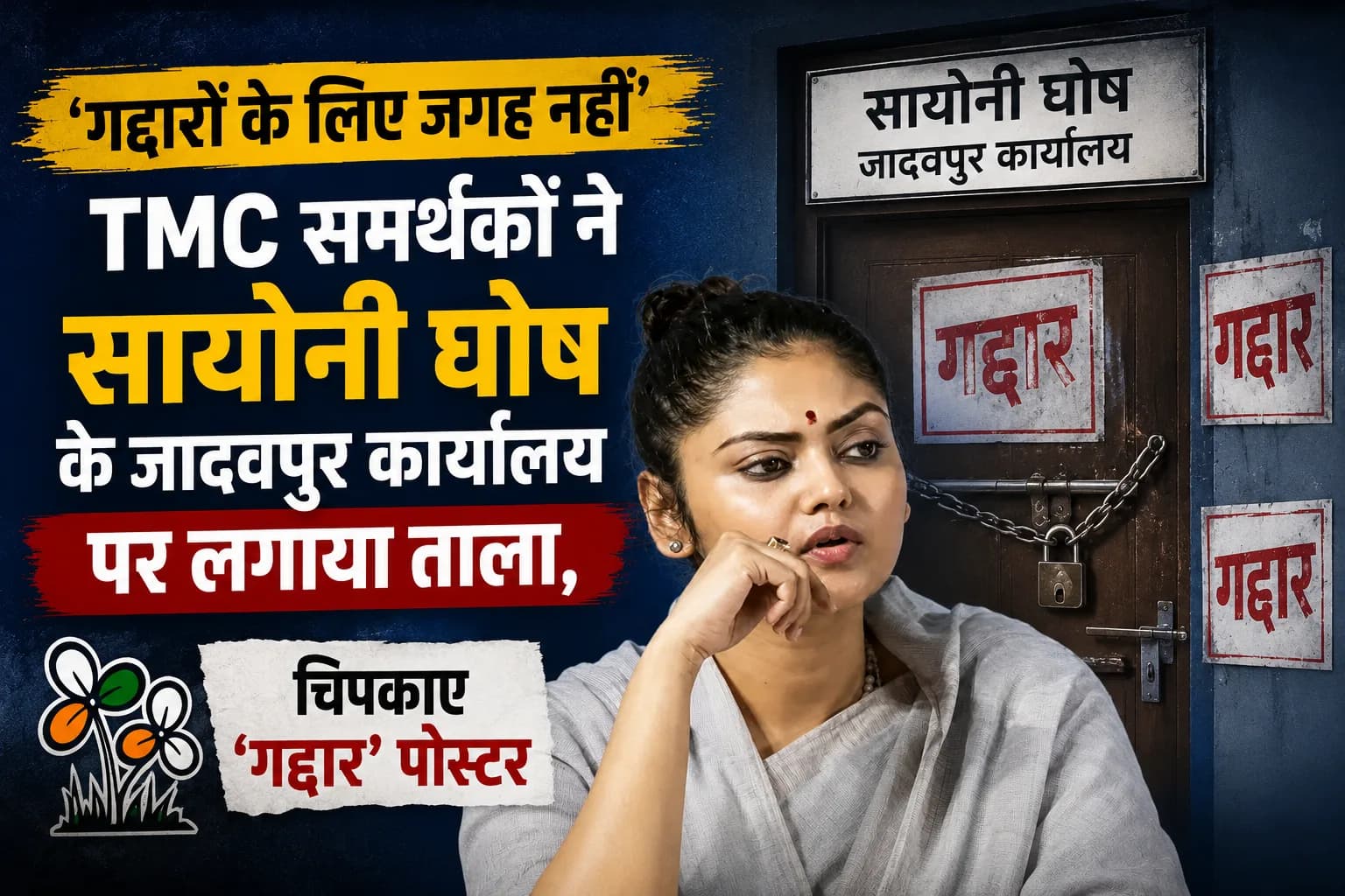 ‘गद्दारों के लिए जगह नहीं’: TMC समर्थकों ने सायोनी घोष के जादवपुर कार्यालय पर लगाया ताला, चिपकाए ‘गद्दार’ पोस्टर