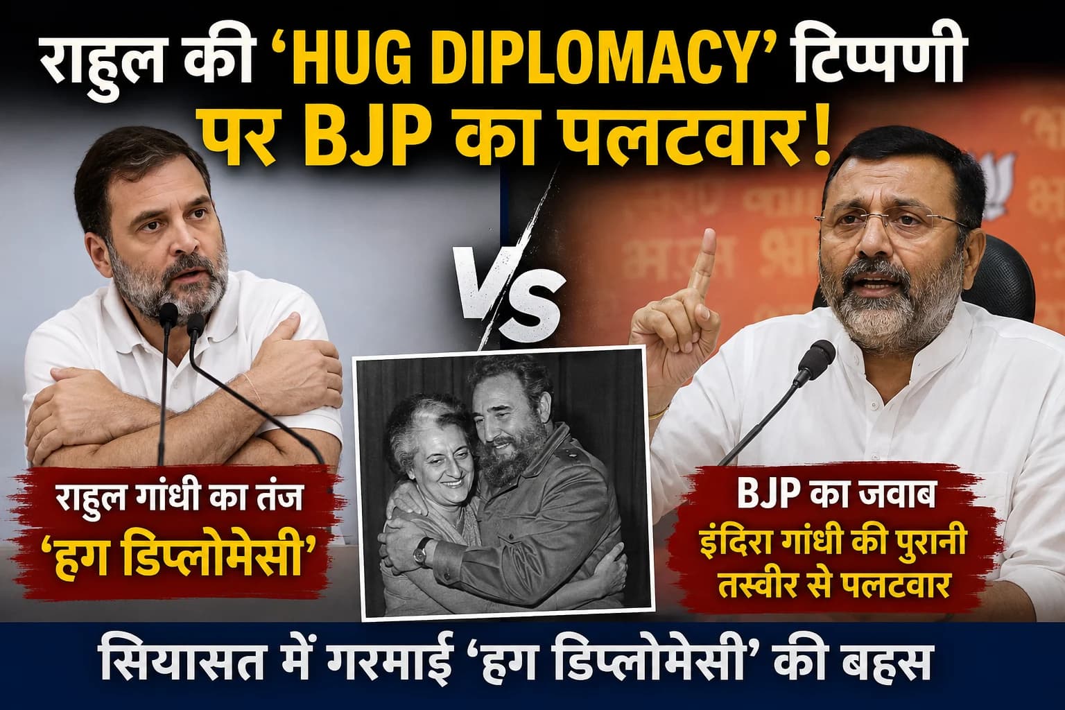 राहुल गांधी की ‘Hug Diplomacy’ टिप्पणी पर सियासी घमासान, BJP ने इंदिरा गांधी की तस्वीर से किया पलटवार