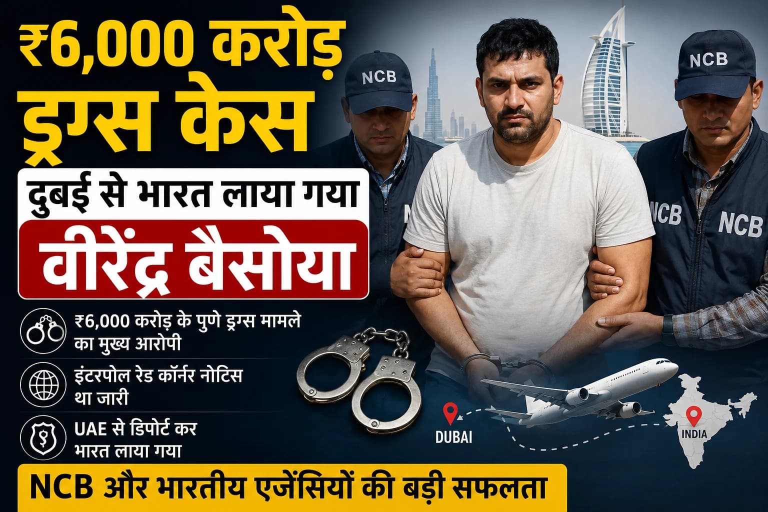 ₹6,000 करोड़ ड्रग्स केस: दुबई से भारत लाया गया वीरेंद्र बैसोया, अंतरराष्ट्रीय ड्रग नेटवर्क की जांच में बड़ी कामयाबी