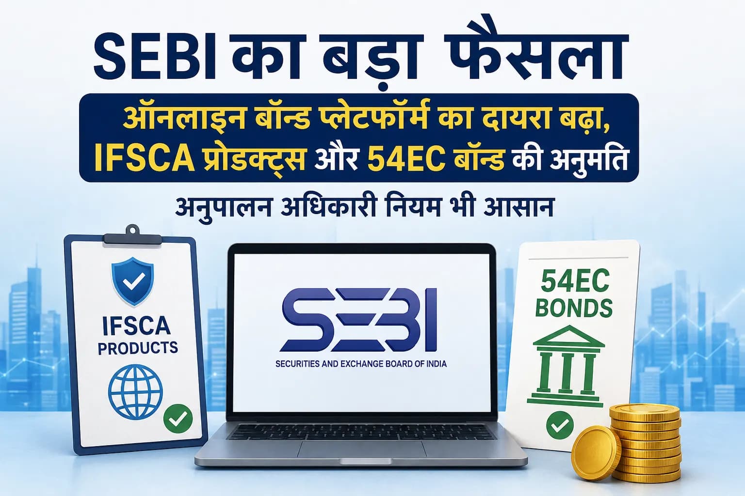 SEBI ने ऑनलाइन बॉन्ड प्लेटफॉर्म का दायरा बढ़ाया: IFSCA प्रोडक्ट्स और 54EC बॉन्ड की अनुमति, अनुपालन नियम भी आसान