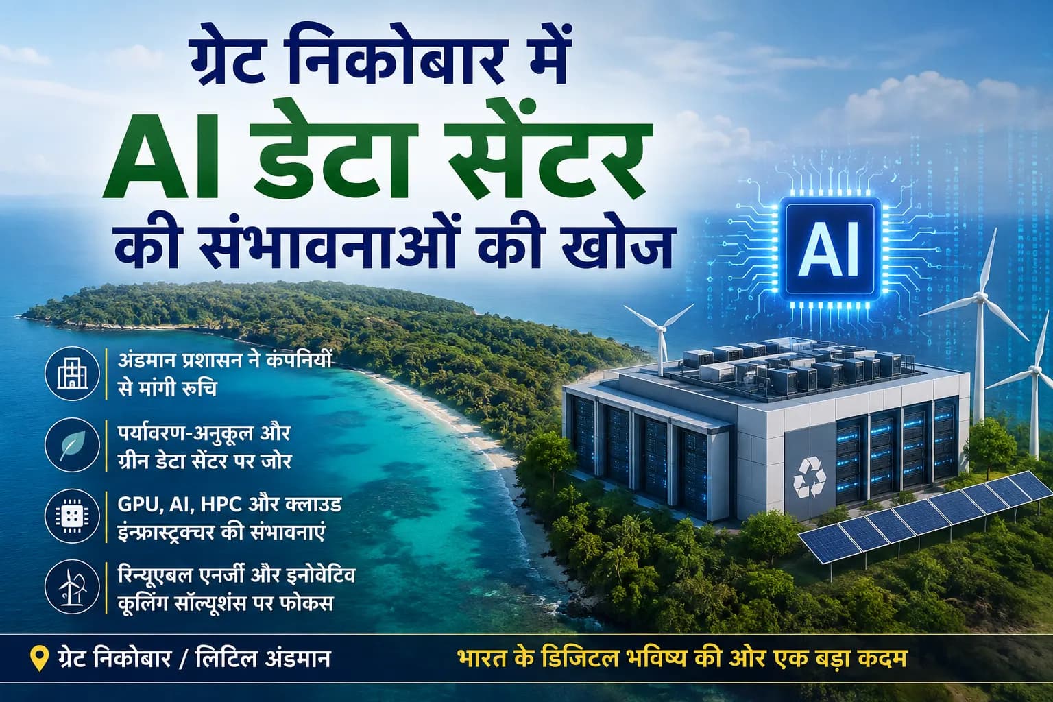 ग्रेट निकोबार में Green AI Data Centre की संभावना तलाशेगा अंडमान प्रशासन, निजी कंपनियों से मांगी रुचि