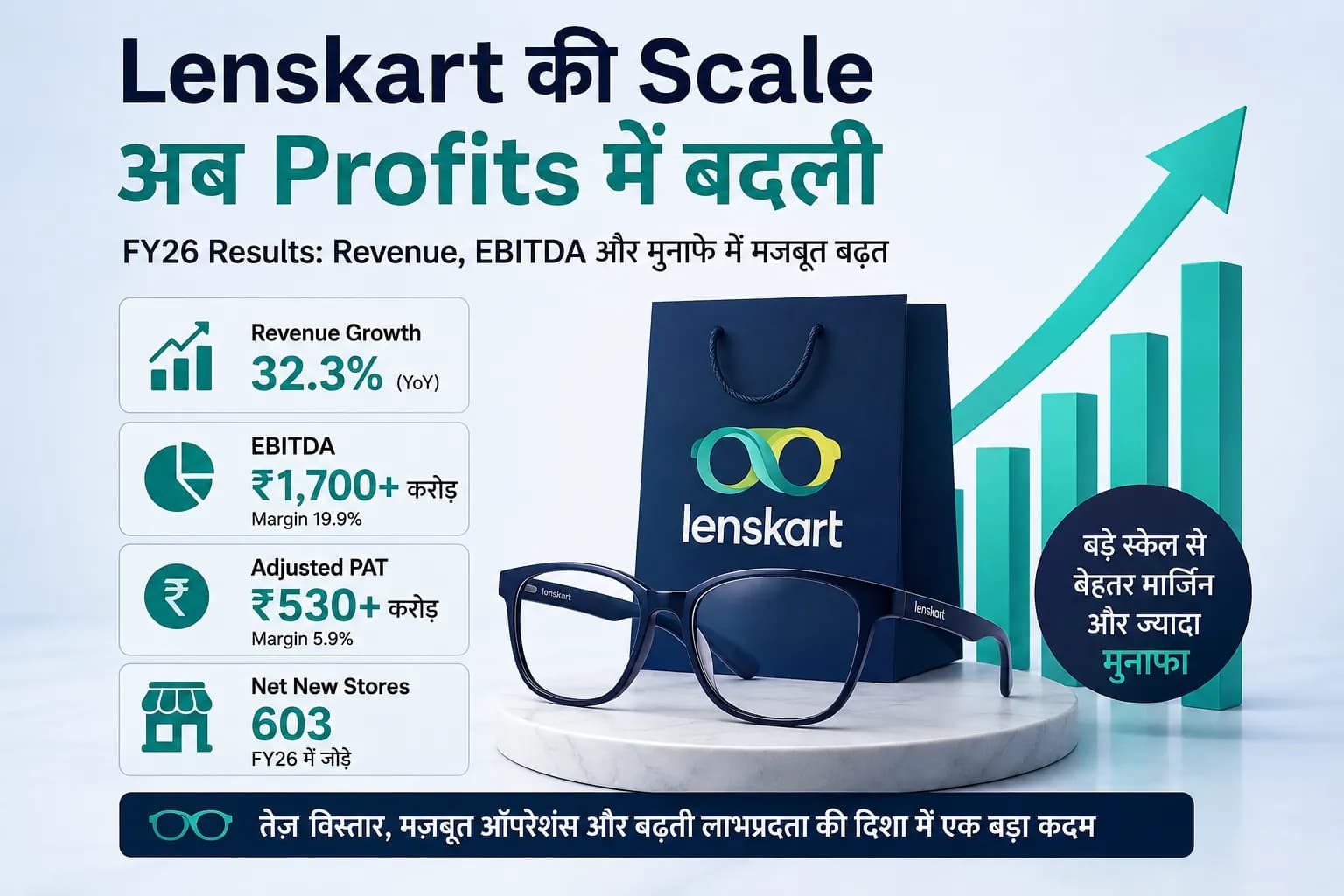Lenskart की तेज़ ग्रोथ के साथ मुनाफे की छलांग: बड़े स्केल को प्रॉफिट में बदल रही कंपनी