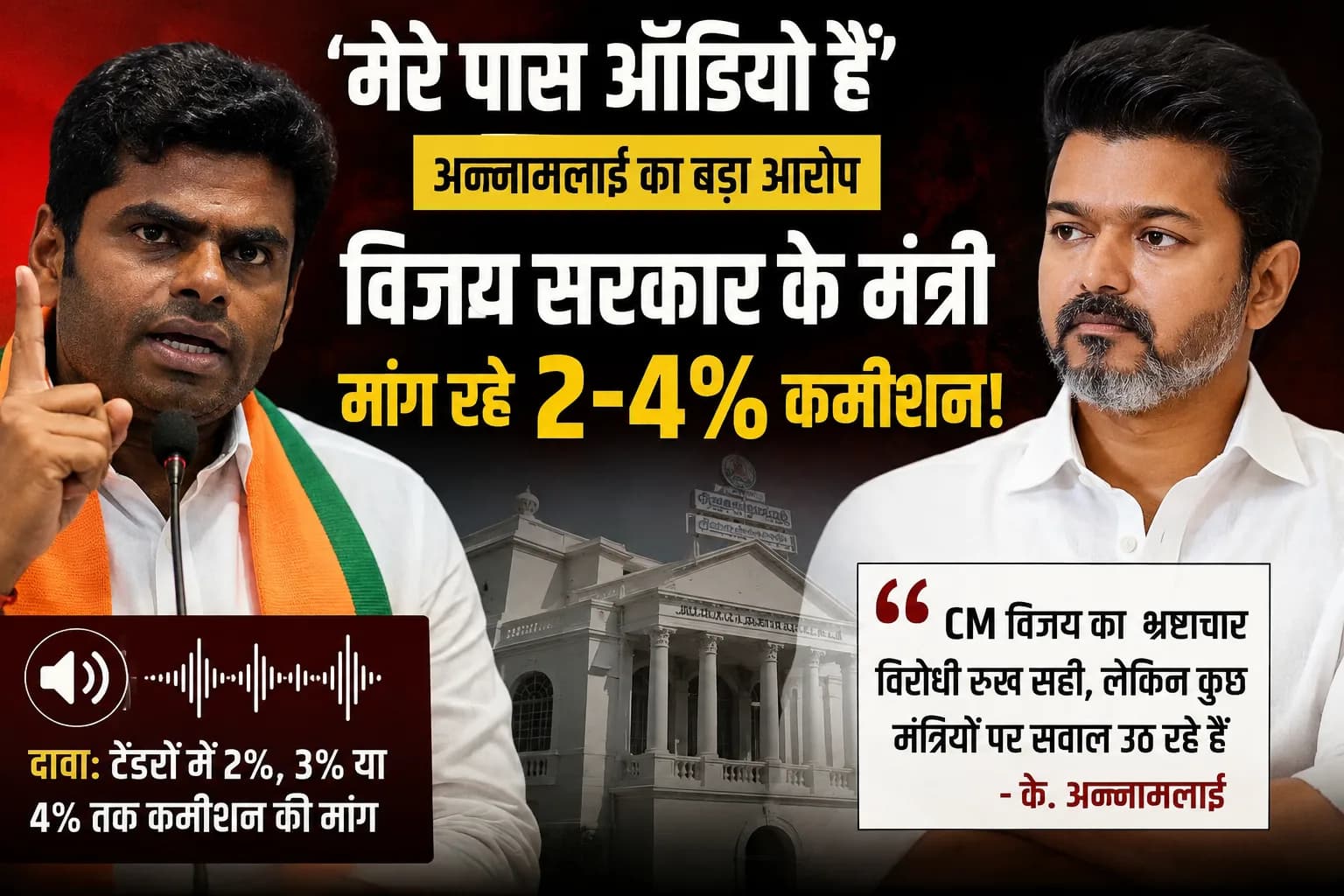 तमिलनाडु में भ्रष्टाचार पर नया सियासी विवाद: अन्नामलाई का दावा—विजय सरकार के कुछ मंत्री मांग रहे 2-4% कमीशन