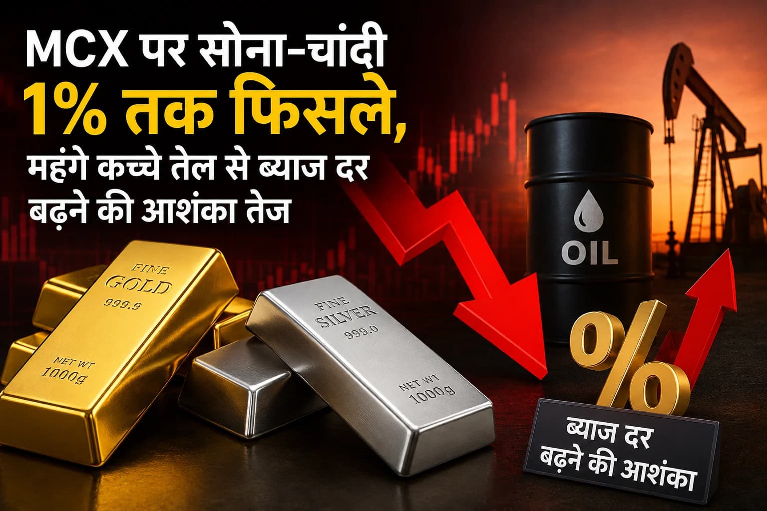 Gold-Silver Price Today: MCX पर सोना-चांदी 1% तक फिसले, कच्चे तेल में तेजी से बढ़ी ब्याज दरों की चिंता