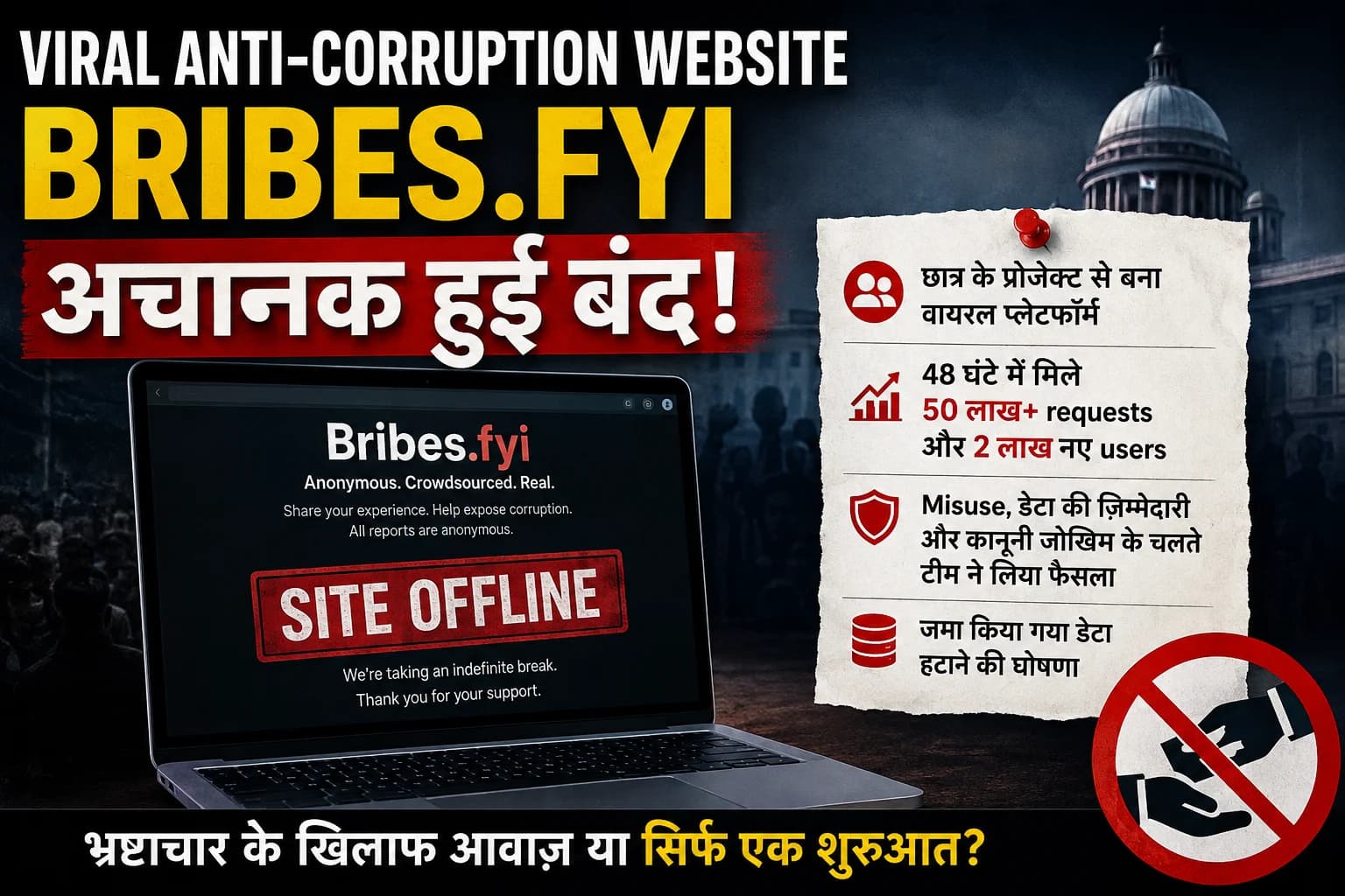 वायरल एंटी-करप्शन वेबसाइट Bribes.fyi अचानक बंद, लाखों यूजर्स के बाद क्यों लिया गया फैसला?