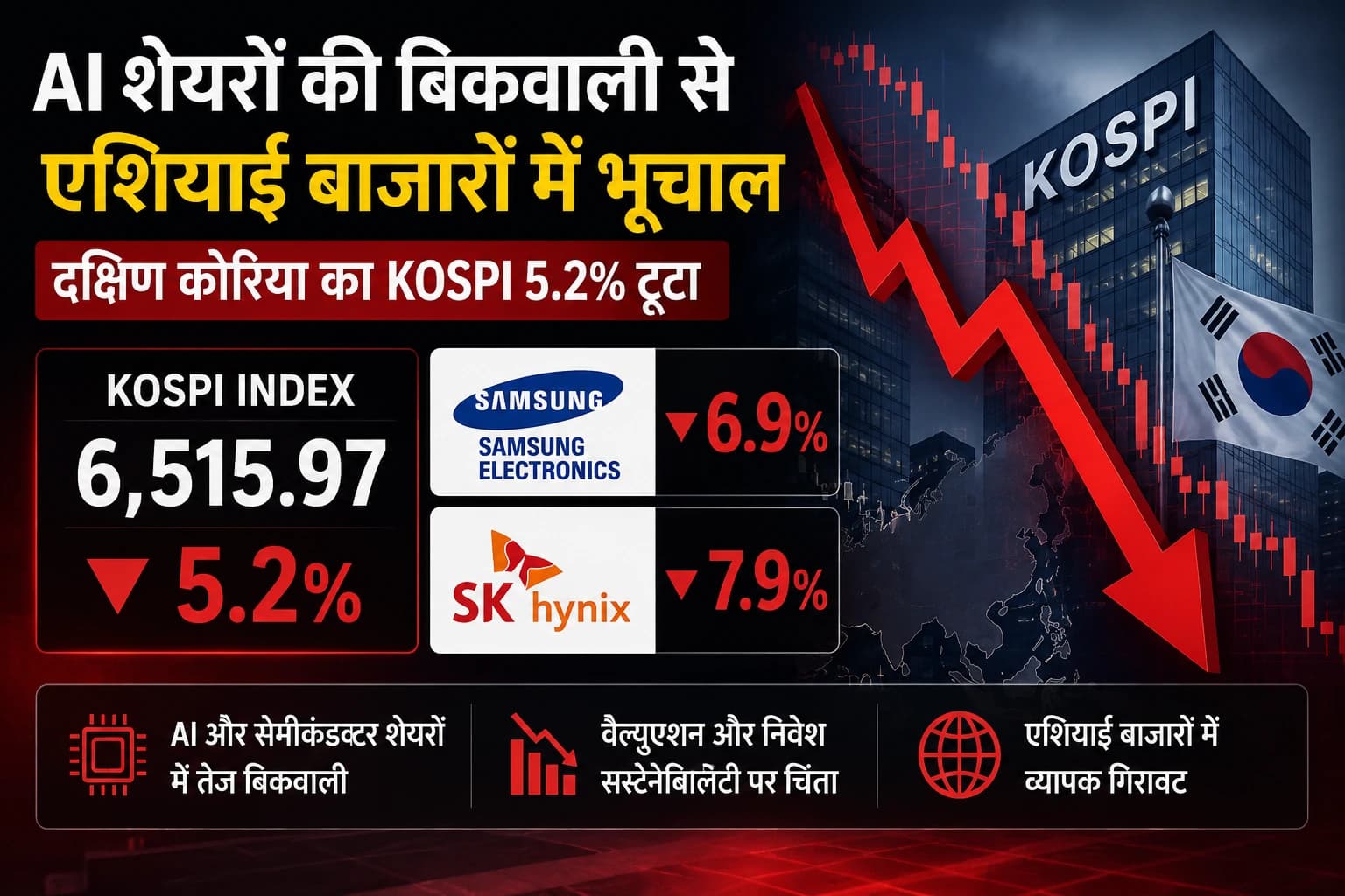 AI शेयरों की बिकवाली से एशियाई बाजारों में भूचाल, दक्षिण कोरिया का Kospi 5.2% टूटा