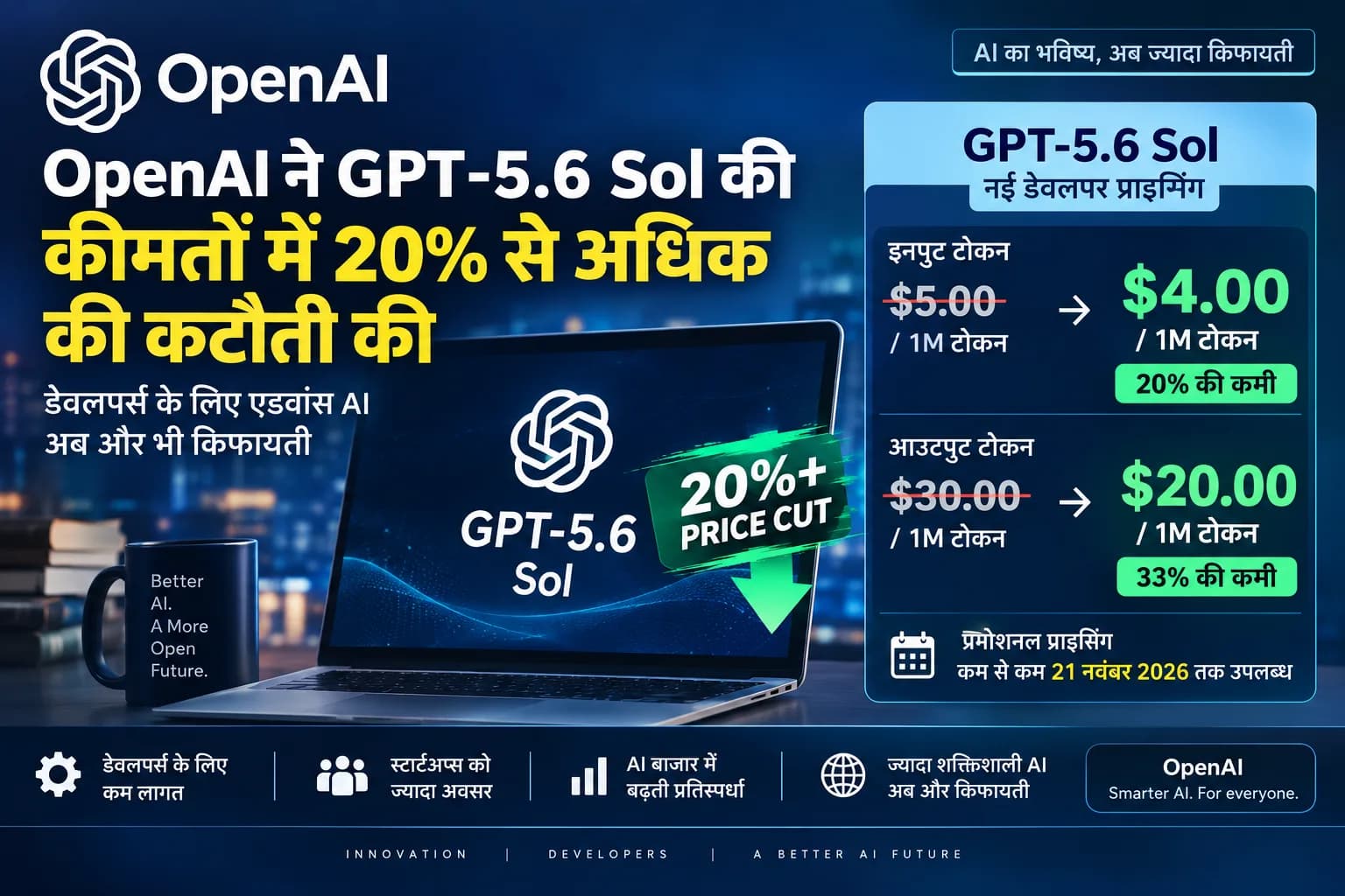 OpenAI ने GPT-5.6 Sol की डेवलपर कीमतों में 20% से अधिक की कटौती की