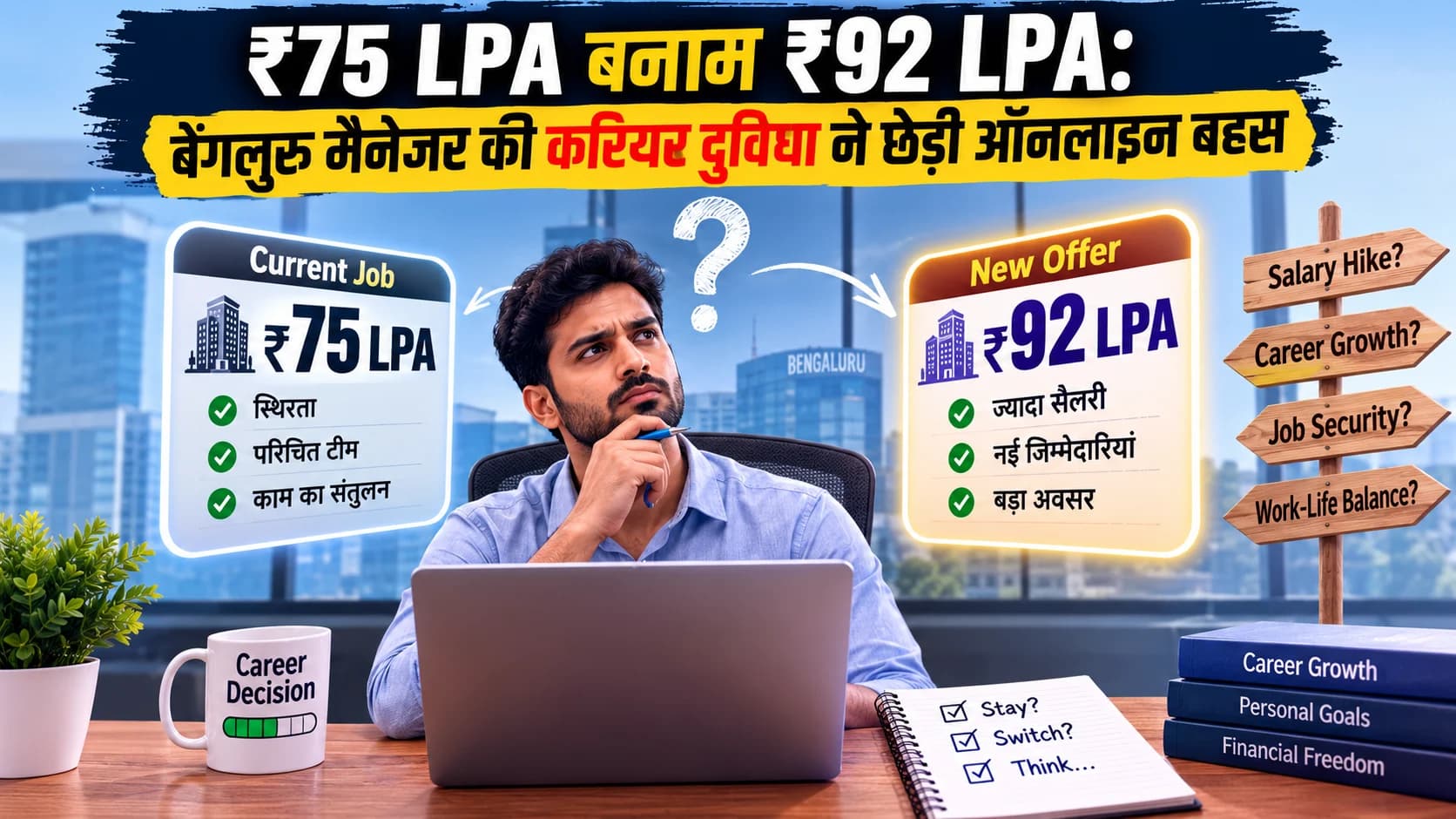 ₹75 LPA की स्थिर नौकरी या ₹92 LPA का नया ऑफर? बेंगलुरु मैनेजर की करियर दुविधा पर छिड़ी ऑनलाइन बहस