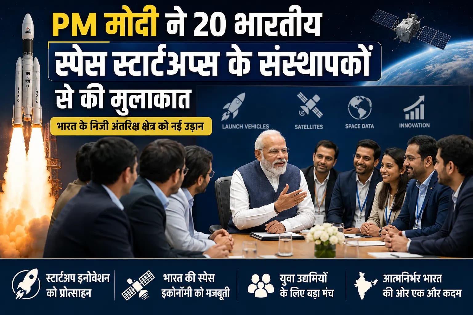 PM मोदी ने 20 भारतीय स्पेस स्टार्टअप्स के संस्थापकों से की मुलाकात, भारत के निजी अंतरिक्ष क्षेत्र को बढ़ावा देने पर जोर