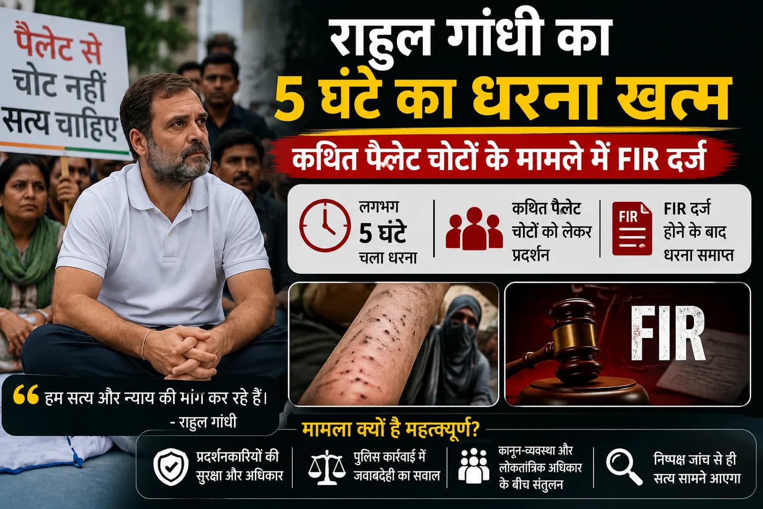 राहुल गांधी का 5 घंटे का धरना खत्म, कथित पैलेट चोटों के मामले में FIR दर्ज