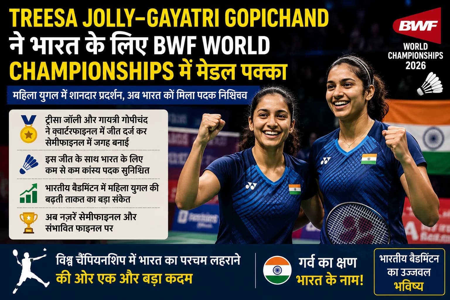 Treesa Jolly–Gayatri Gopichand ने रचा इतिहास, BWF World Championships में भारत का मेडल किया पक्का