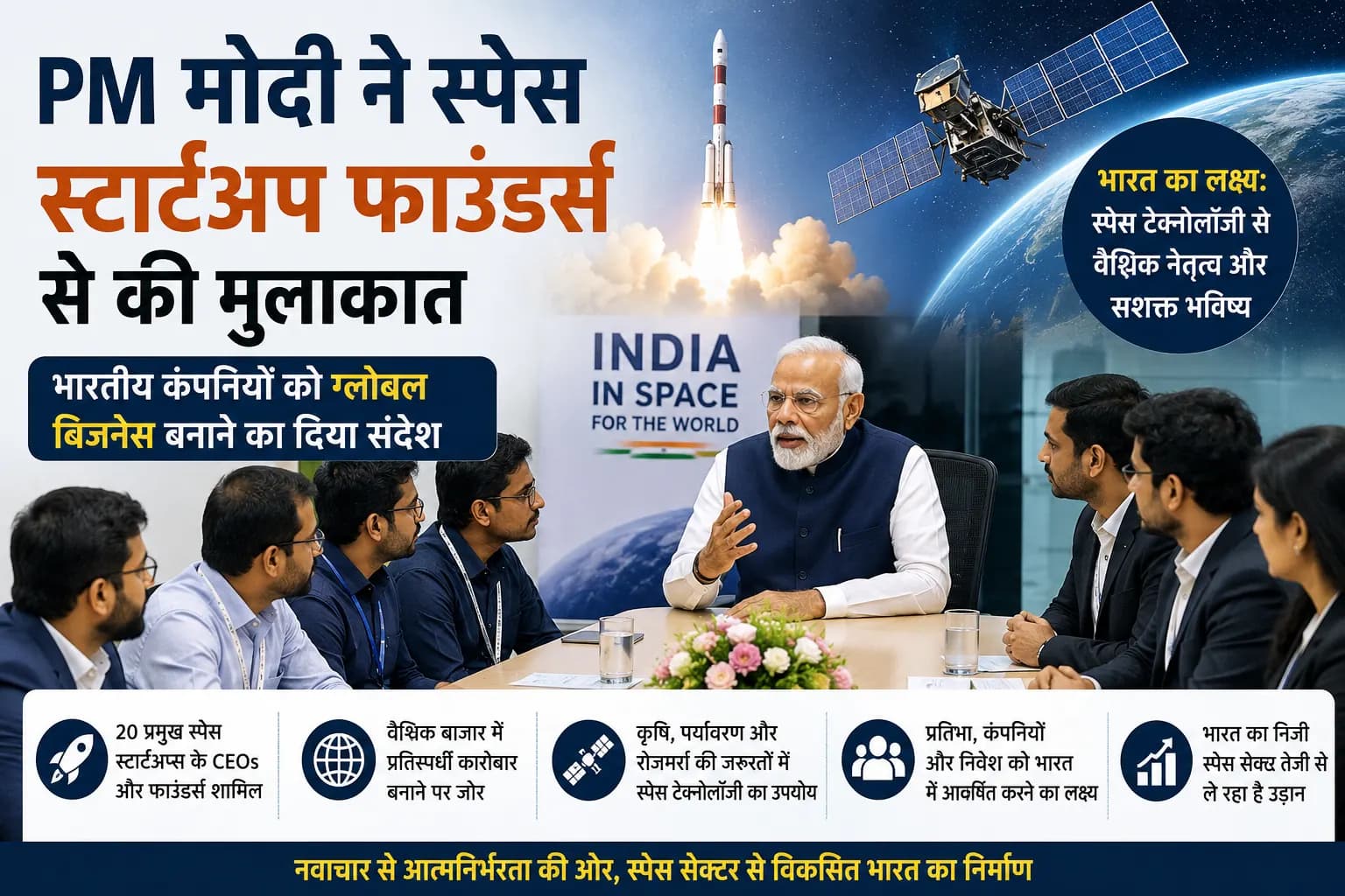 PM मोदी ने स्पेस स्टार्टअप फाउंडर्स से की मुलाकात, भारतीय कंपनियों को वैश्विक कारोबार खड़ा करने का दिया संदेश