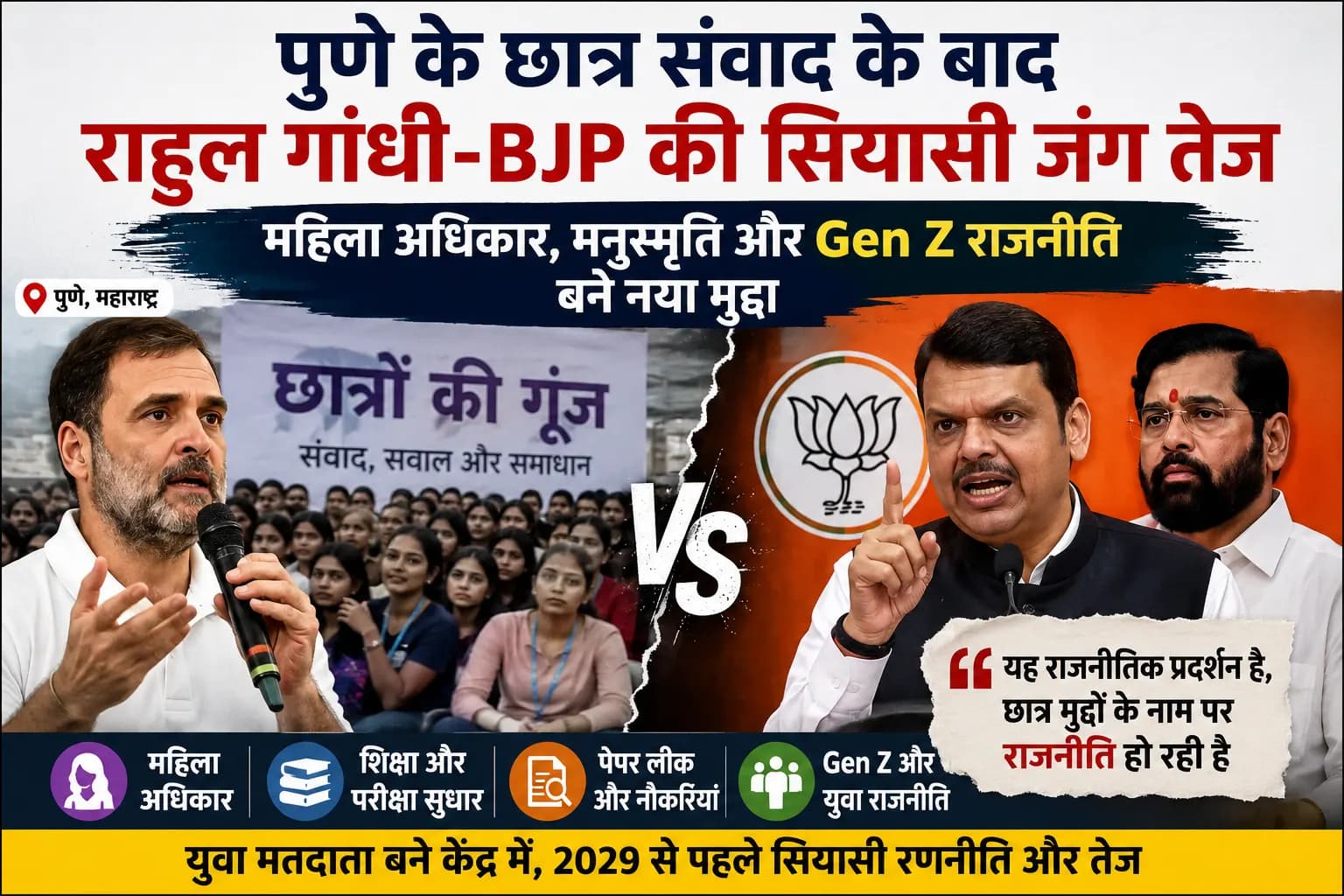 पुणे में छात्र संवाद के बाद राहुल गांधी–BJP की सियासी जंग तेज, महिला अधिकार और युवा राजनीति बने नया मुद्दा