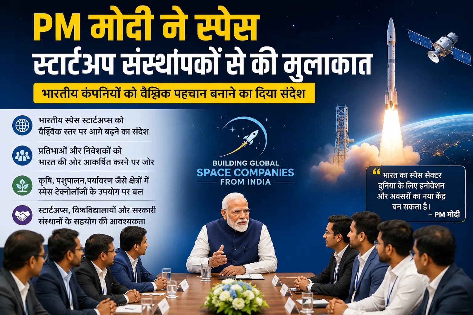 पीएम मोदी का भारत के स्पेस स्टार्टअप्स को संदेश: सिर्फ भारत के लिए नहीं, पूरी दुनिया के लिए बनाएं