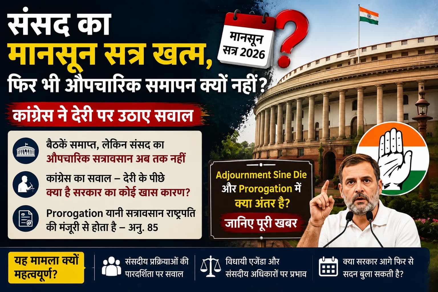 संसद सत्र खत्म, फिर भी औपचारिक रूप से क्यों नहीं हुआ समापन? कांग्रेस ने देरी पर उठाए सवाल