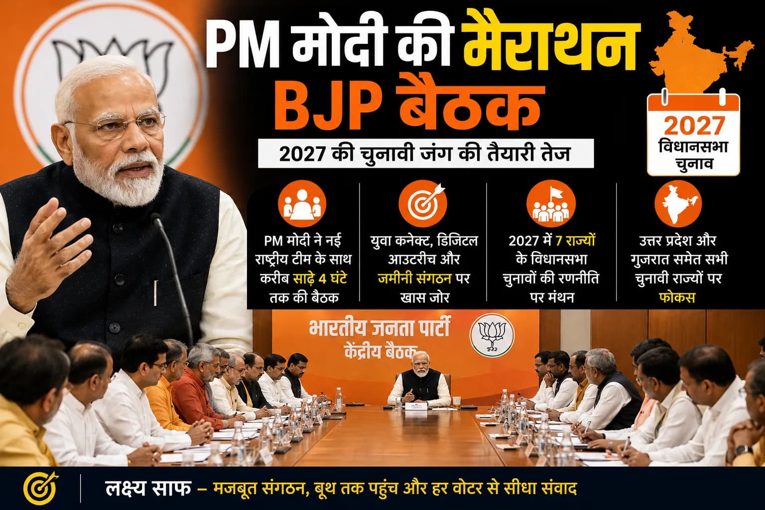 अगली बड़ी चुनावी जंग के लिए BJP की तैयारी तेज: पीएम मोदी की मैराथन बैठक के राज्यों के लिए क्या हैं मायने?