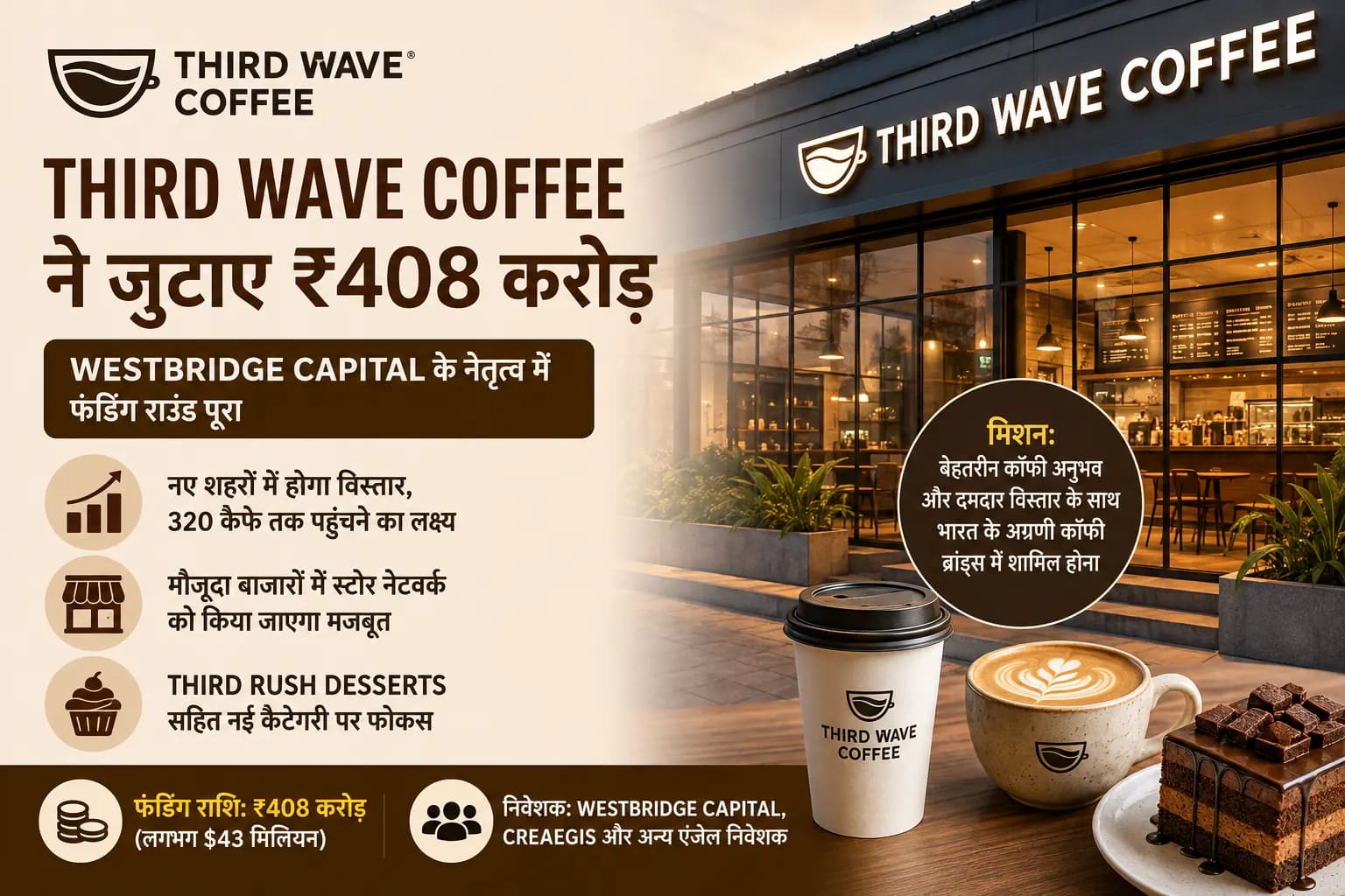 Third Wave Coffee को मिला ₹408 करोड़ का बड़ा निवेश, 320 कैफे तक पहुंचने की तैयारी