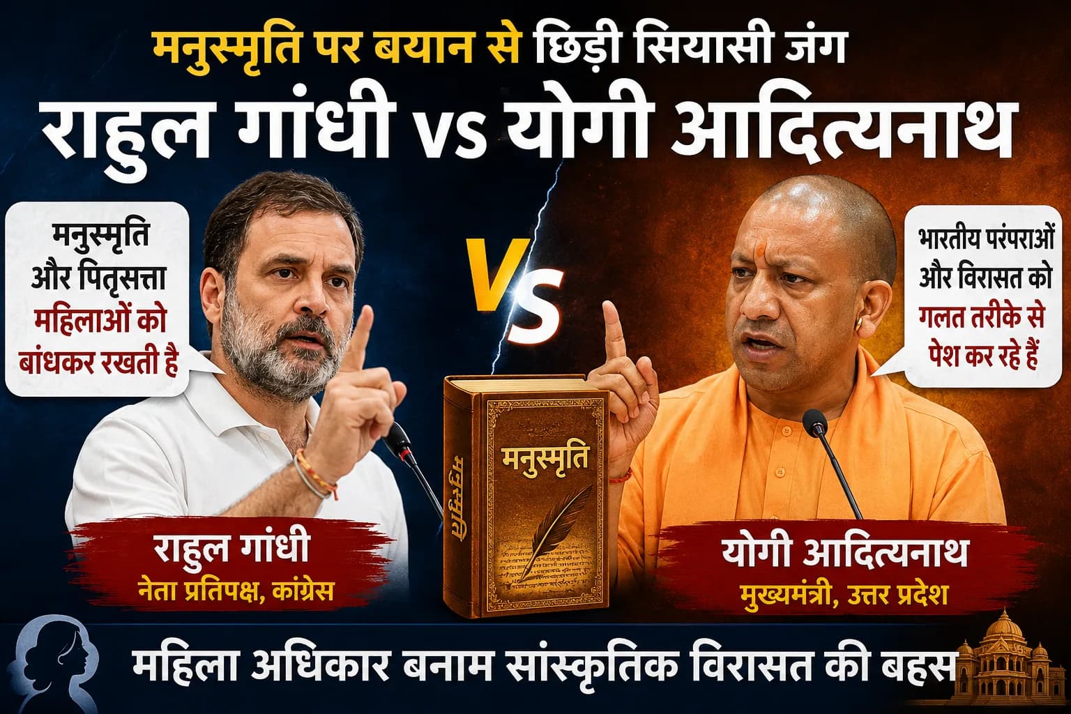 राहुल गांधी के ‘मनुस्मृति’ बयान पर भड़के CM योगी, महिला अधिकारों से भारतीय संस्कृति तक छिड़ी सियासी जंग