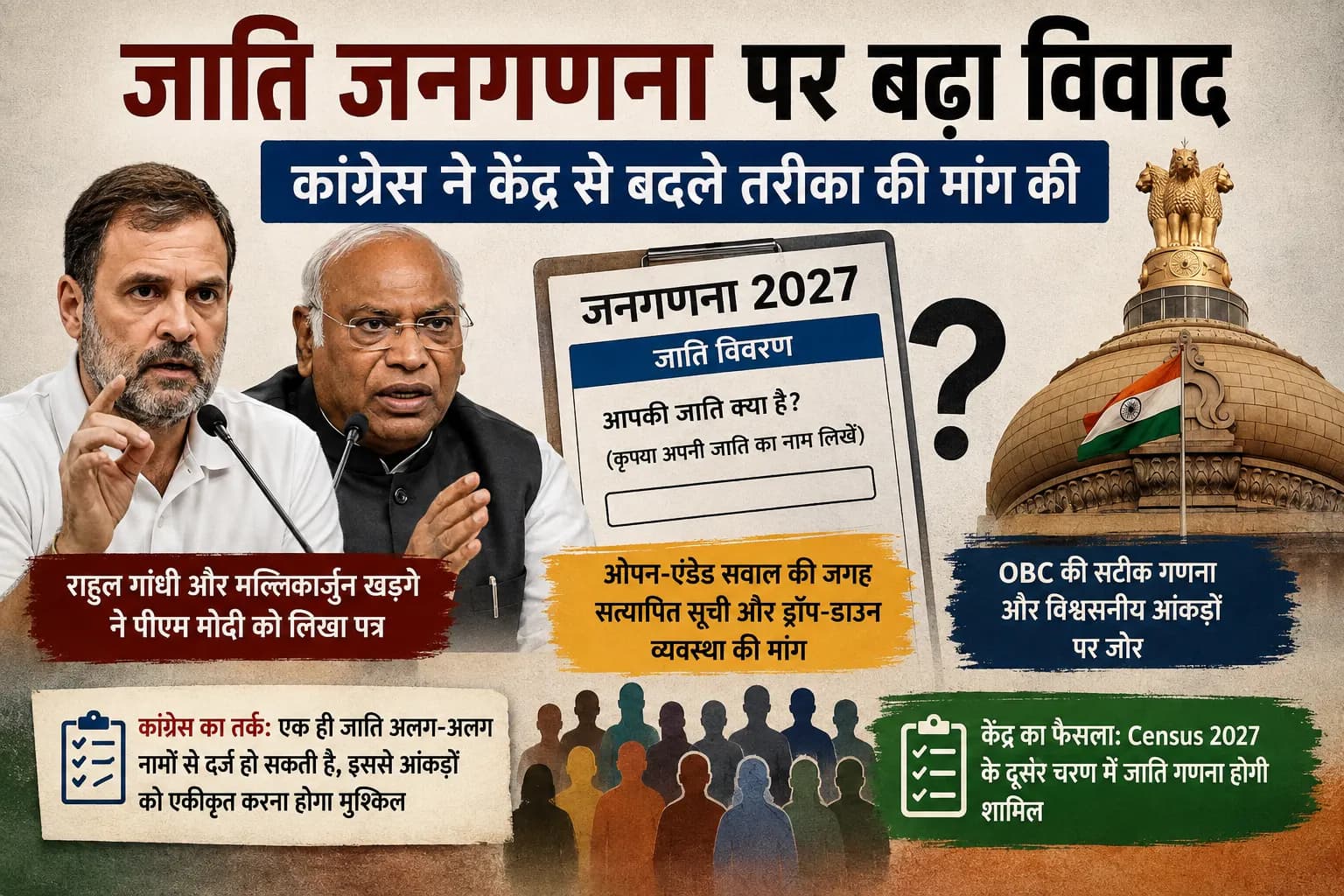 जाति जनगणना पर बढ़ा सियासी टकराव: राहुल गांधी-खरगे ने Census 2027 के तरीके पर उठाए सवाल, जानिए पूरा विवाद