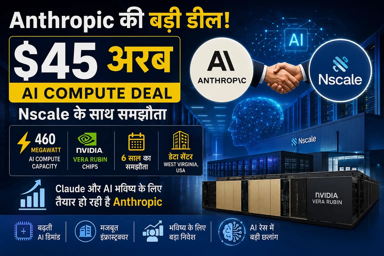 Anthropic की AI रेस में बड़ी छलांग: Nscale के साथ $45 अरब की Compute Deal, Nvidia Vera Rubin चिप्स से मिलेगी ताकत