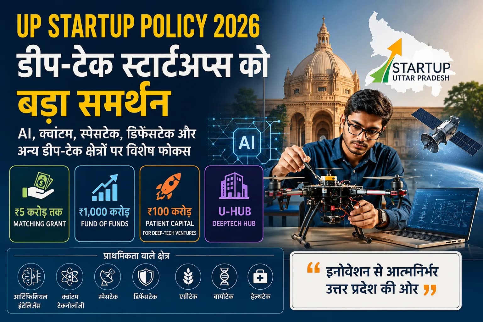 UP Startup Policy 2026: डीप-टेक स्टार्टअप्स को बड़ा बढ़ावा, ₹5 करोड़ तक Matching Grant और नई फंडिंग व्यवस्था