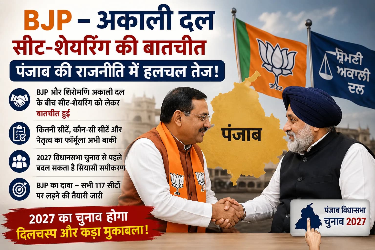 पंजाब में फिर साथ आएंगे BJP-अकाली दल? सीट शेयरिंग की बातचीत से 2027 चुनाव का सियासी गणित गरमाया