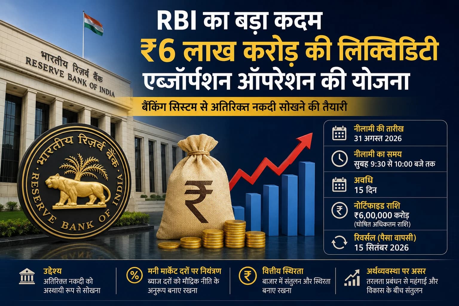 RBI का अब तक का सबसे बड़ा कदम! ₹6 लाख करोड़ की अतिरिक्त नकदी सोखने की तैयारी, बैंकों और ब्याज दरों पर क्या होगा असर?