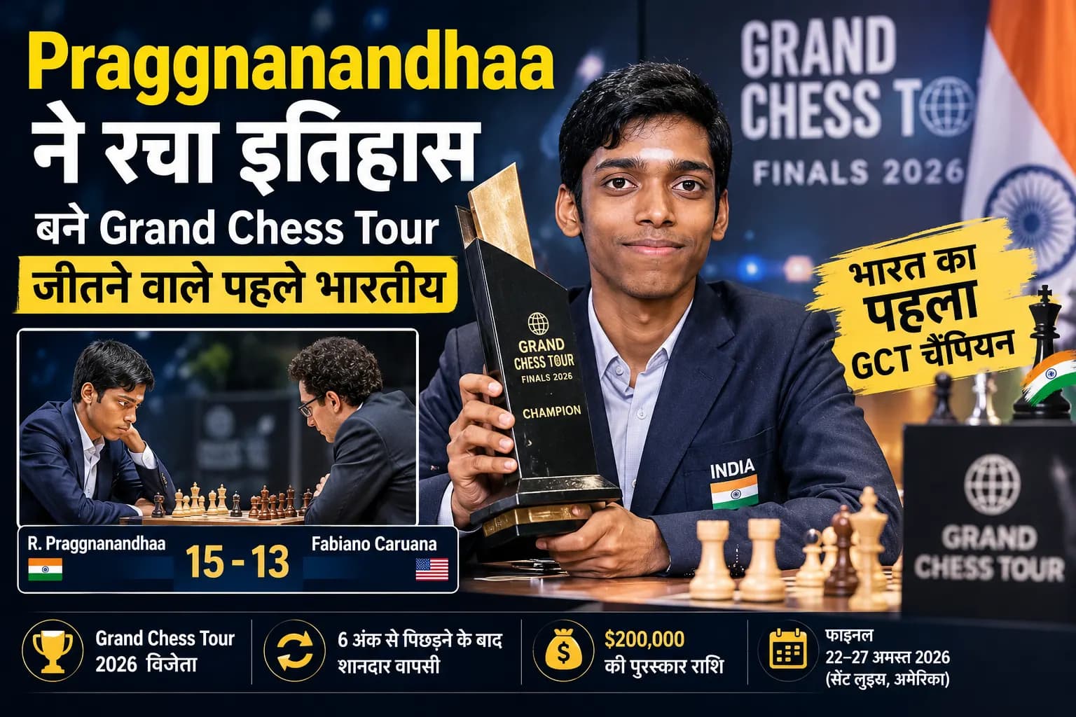Praggnanandhaa ने रचा इतिहास: 6 अंक से पिछड़ने के बाद जबरदस्त वापसी, पहली बार जीता Grand Chess Tour खिताब