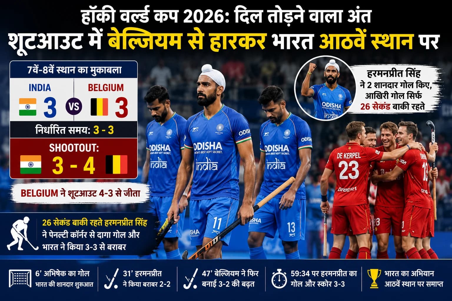 26 सेकंड बाकी थे, Harmanpreet ने बचाया मैच; Shootout में Belgium से हारकर World Cup में 8वें नंबर पर India