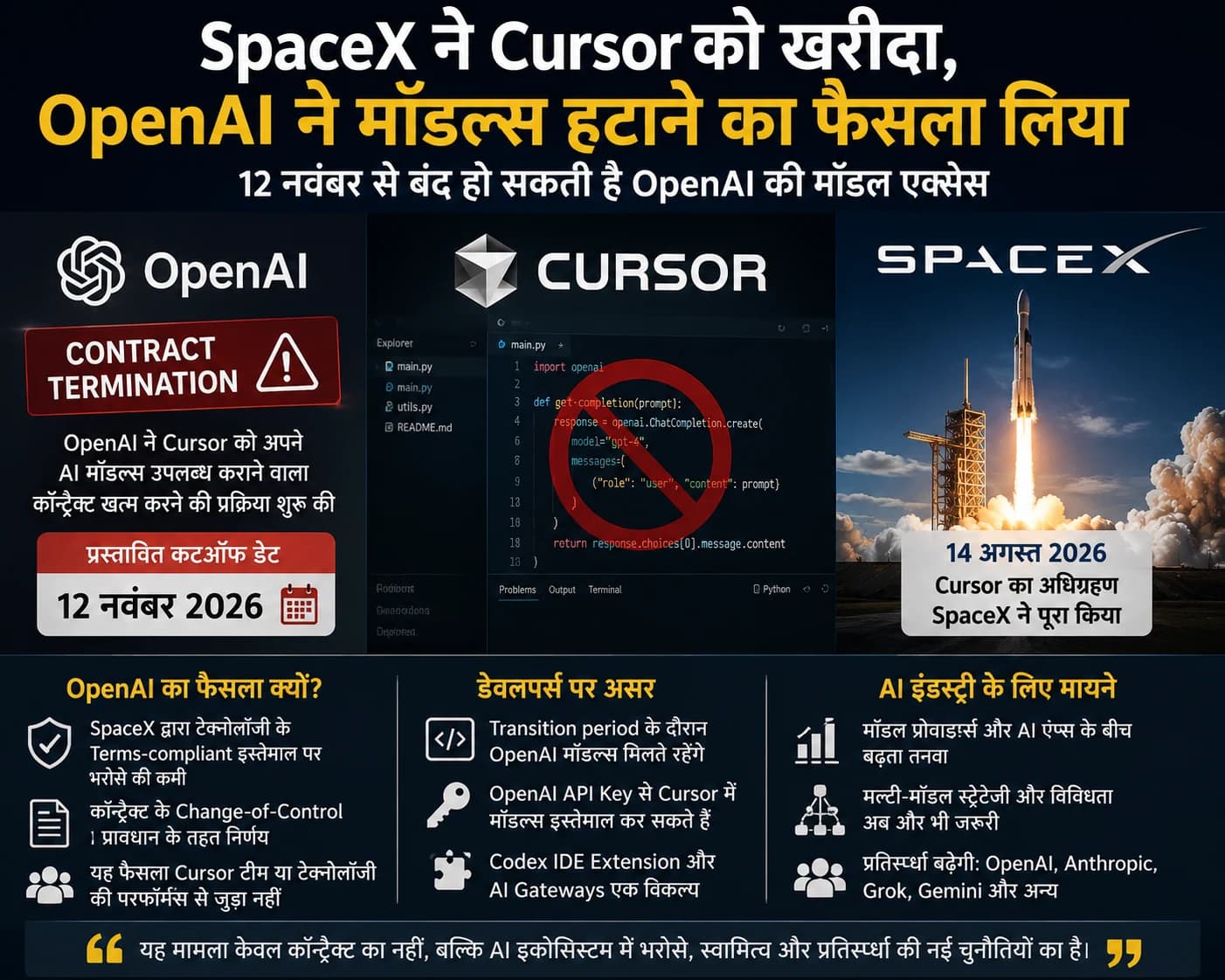 SpaceX ने Cursor को खरीदा तो OpenAI ने लिया बड़ा फैसला, 12 नवंबर से हट सकते हैं AI Models