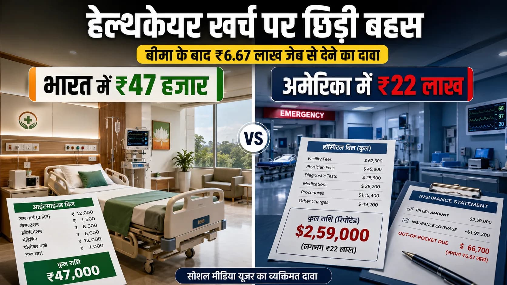 भारत में ₹47 हजार, अमेरिका में ₹22 लाख का बिल: युवक के अनुभव ने छेड़ी हेल्थकेयर बहस