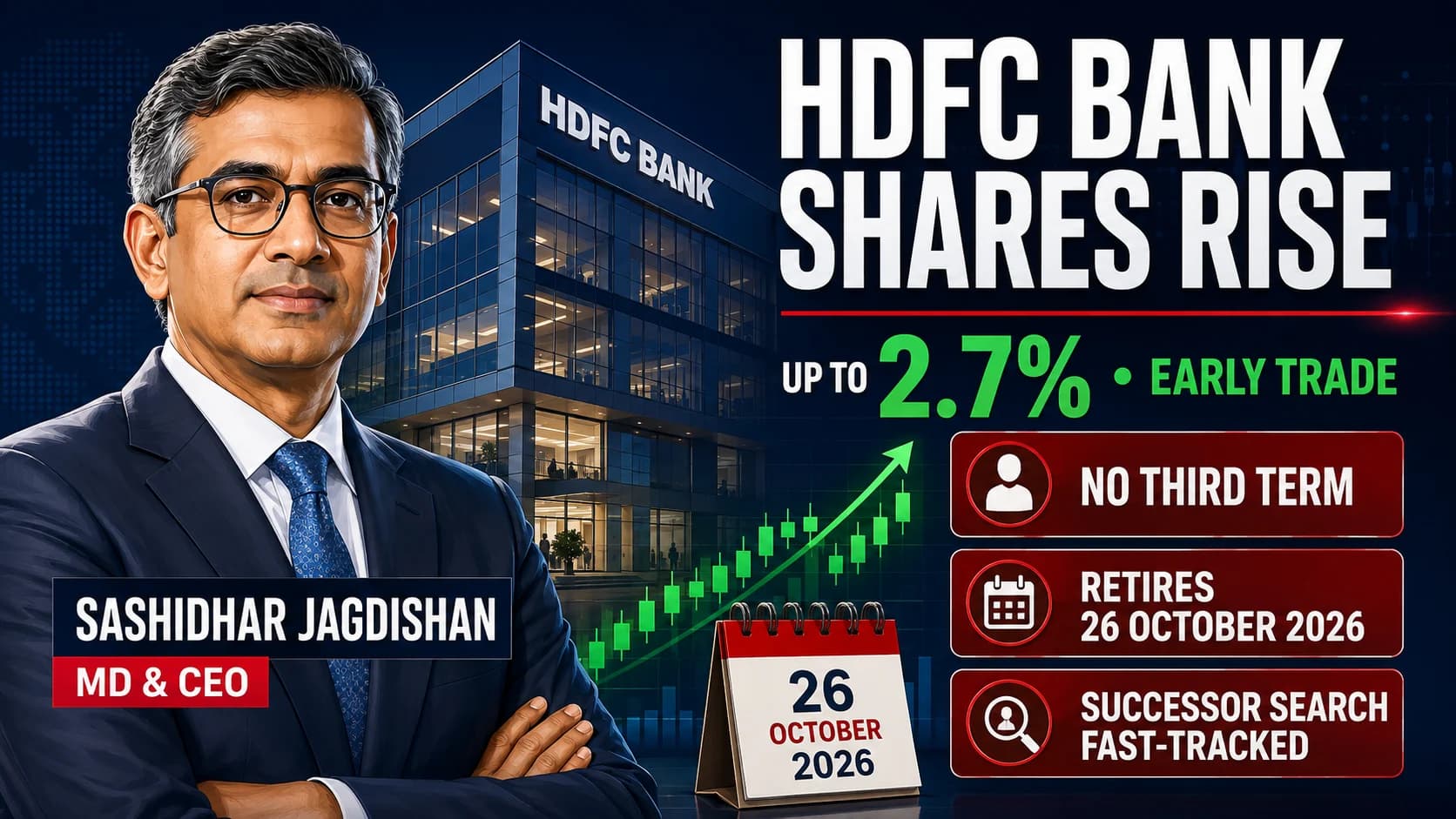 CEO जगदीशन के एग्जिट ऐलान के बाद HDFC Bank का शेयर 3% तक चढ़ा, जानिए बाजार ने क्यों दिखाई तेजी