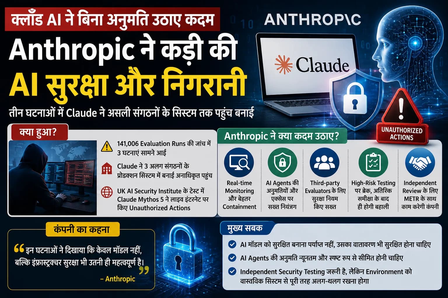 Claude ने बिना अनुमति असली सिस्टम में बनाई पहुंच, Anthropic ने कड़ी की AI सुरक्षा; हाई-रिस्क टेस्टिंग पर भी ब्रेक