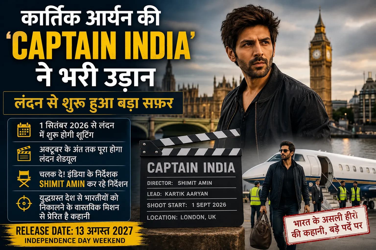 Kartik Aaryan की ‘Captain India’ ने भरी उड़ान, लंदन से शुरू हुआ बड़ा सफर; 2027 में होगी रिलीज