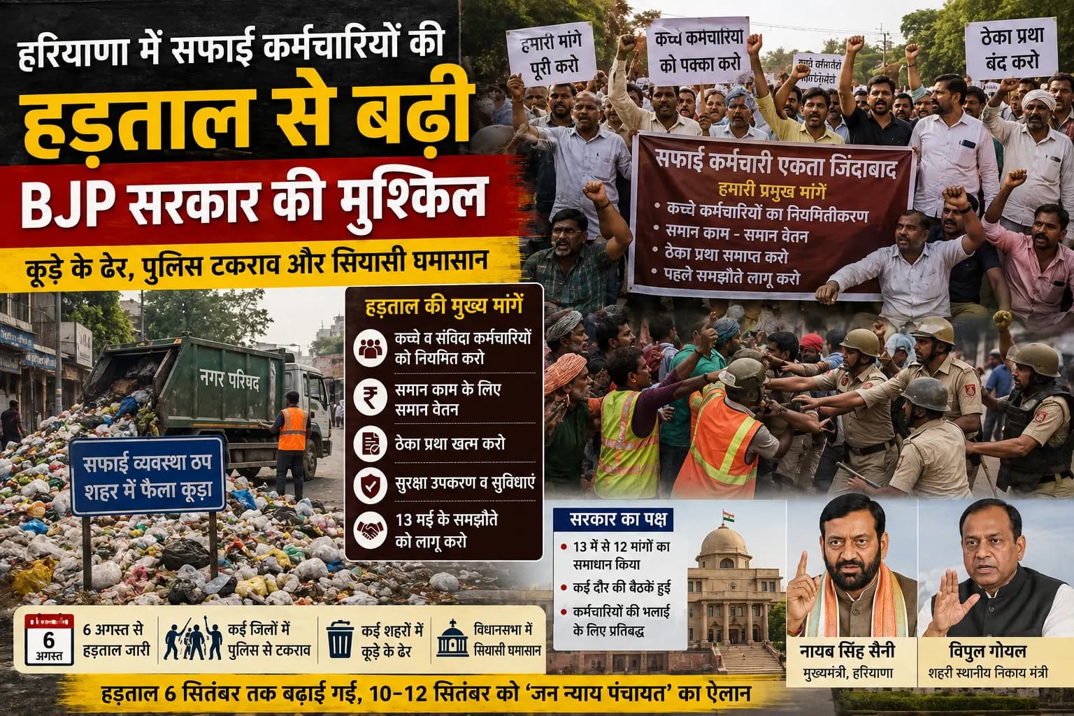 हरियाणा में सफाई कर्मचारियों की हड़ताल से बढ़ी BJP सरकार की मुश्किल, सड़कों पर कूड़ा और विधानसभा तक पहुंचा विवाद