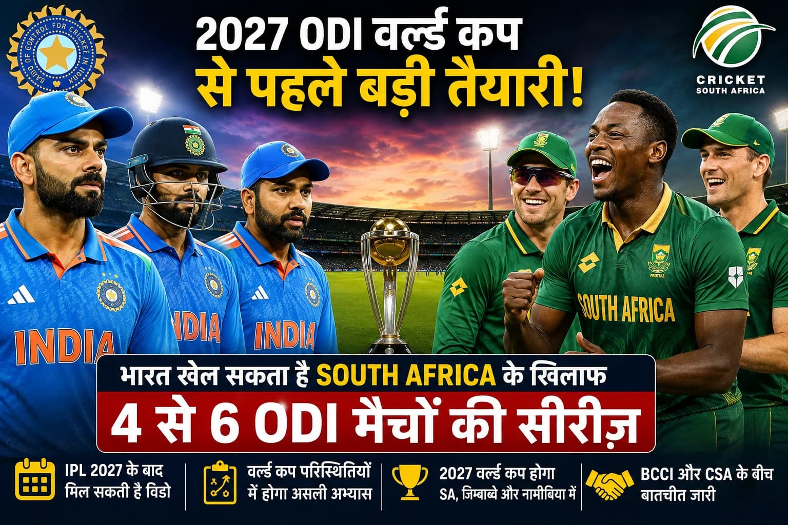 World Cup 2027 से पहले South Africa में बड़ी तैयारी करेगा भारत? 4 से 6 ODI मैचों की सीरीज पर चर्चा