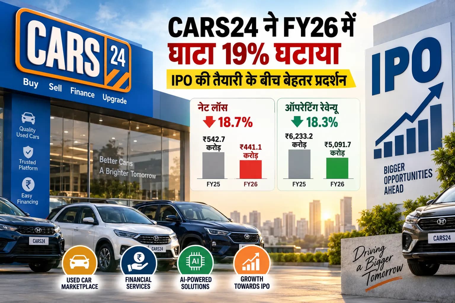 IPO से पहले CARS24 ने FY26 में घाटा 19% घटाया, लेकिन रेवेन्यू में 18% की गिरावट