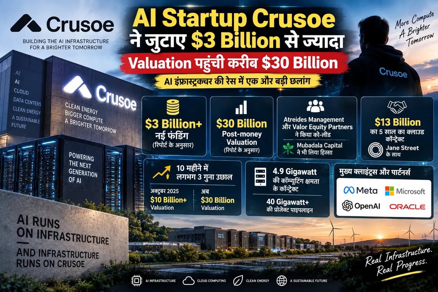 AI की रेस में Crusoe की बड़ी छलांग: $3 अरब से ज्यादा की Funding, Valuation पहुंची करीब $30 Billion