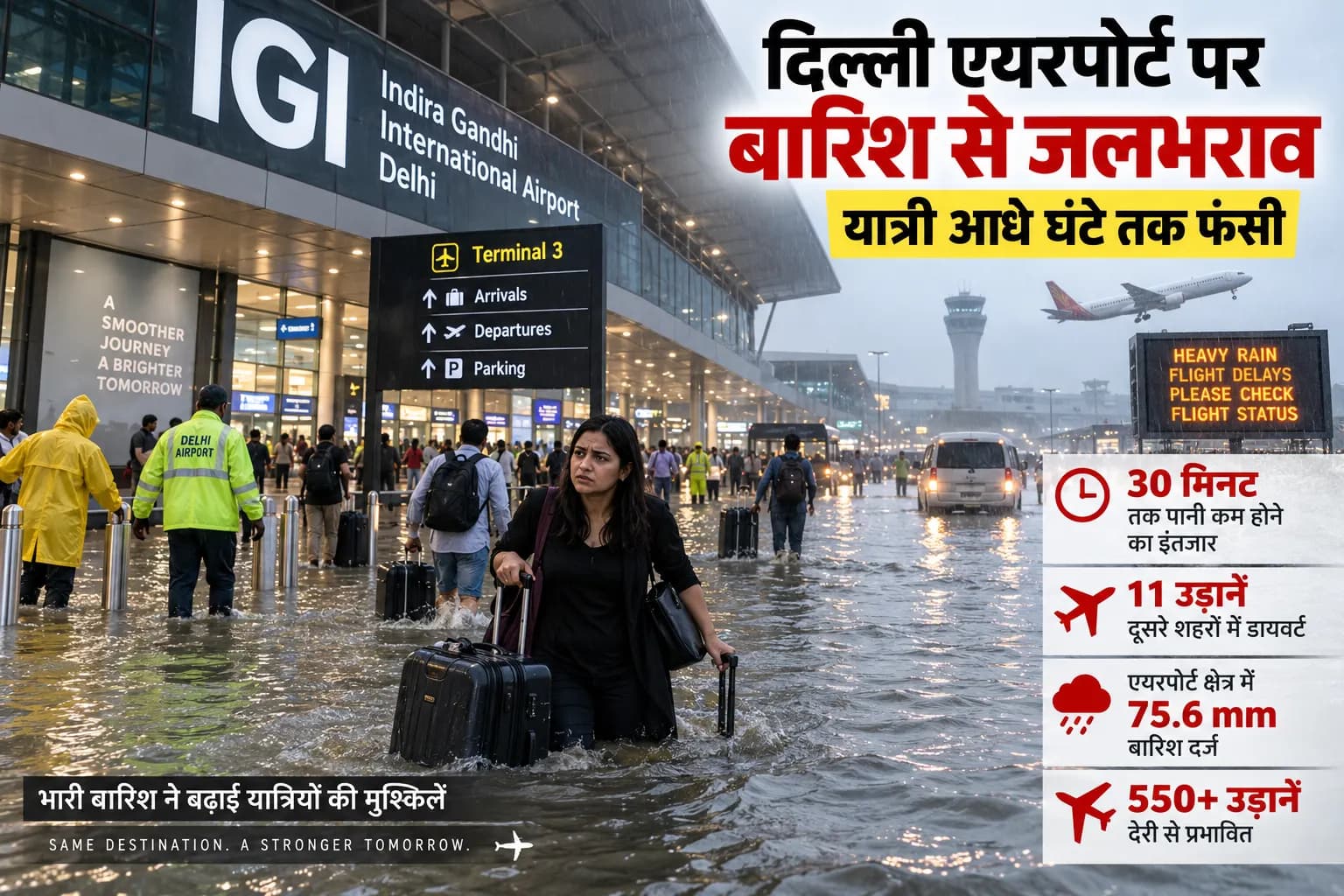 Delhi Airport पर बारिश के बाद घुटनों तक नहीं, टखनों तक पानी; यात्री बोलीं- आधे घंटे से रास्ता खुलने का इंतजार