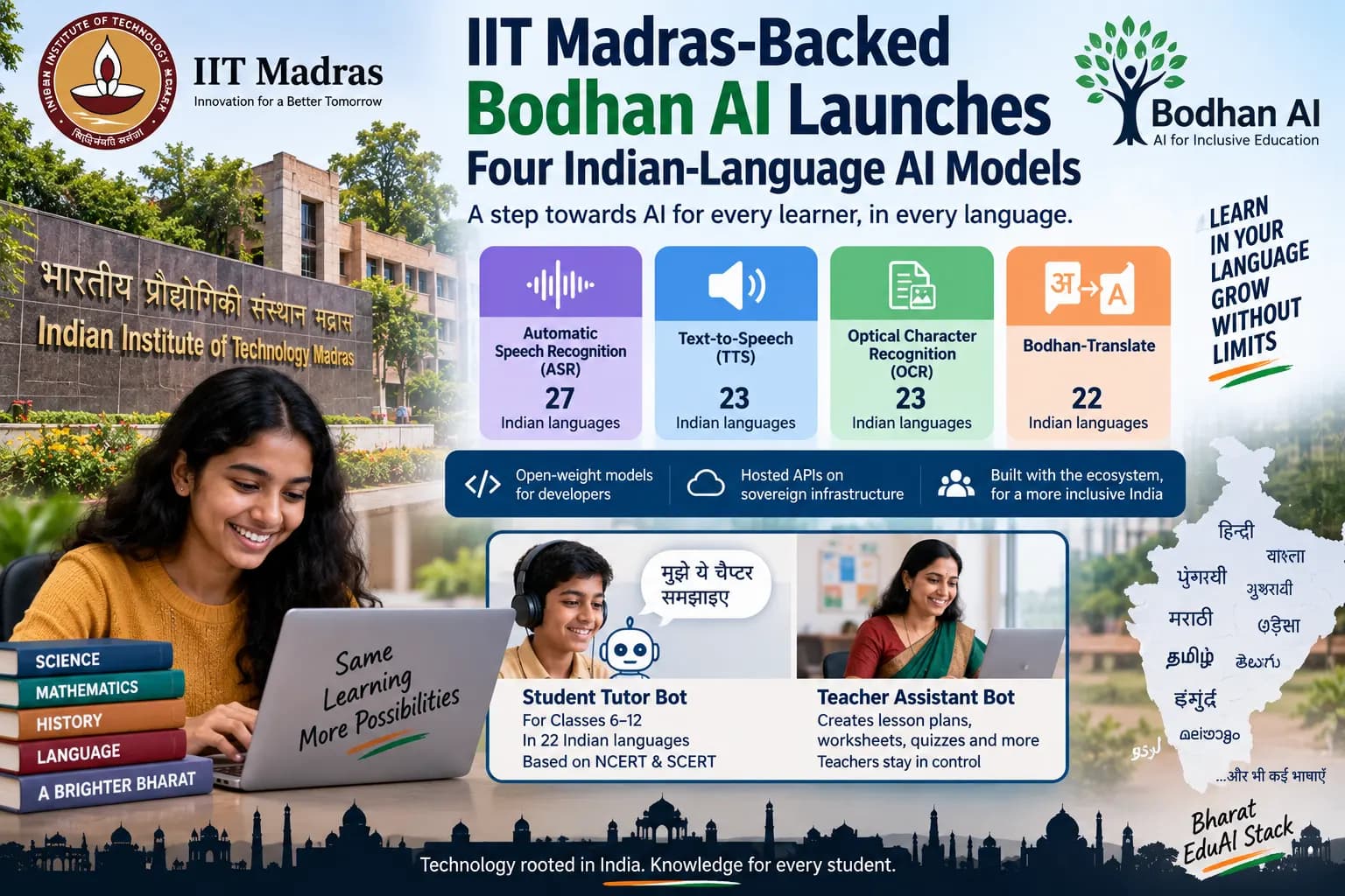 IIT Madras के Bodhan AI ने उतारे 4 AI मॉडल, 27 भारतीय भाषाओं तक Voice और Text सपोर्ट