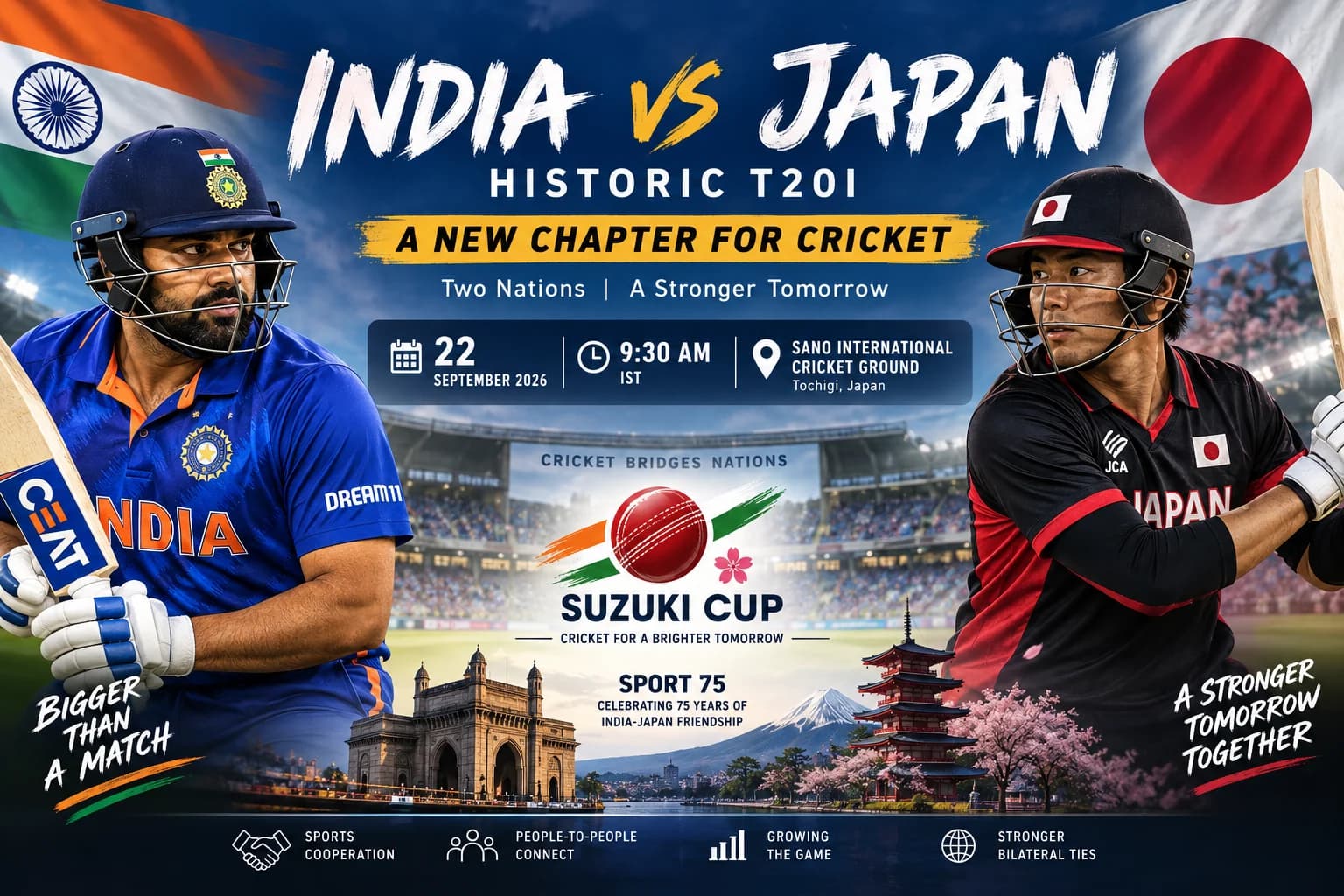 Team India पहली बार Japan से खेलेगी T20I, 22 सितंबर को Sano में ऐतिहासिक मुकाबला