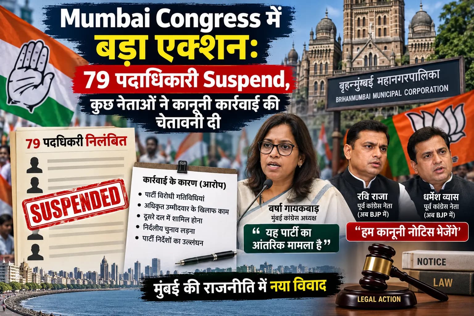 Mumbai Congress ने 79 पदाधिकारियों पर लिया एक्शन, 6 साल का Suspension; अब कानूनी नोटिस की चेतावनी