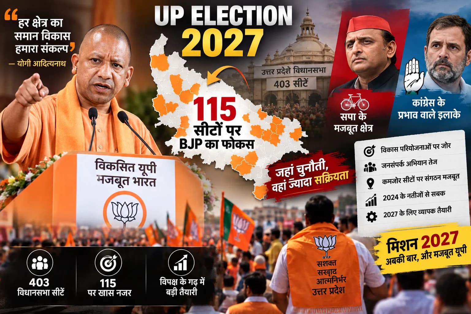 UP Election 2027: BJP की 115 सीटों पर खास नजर, Yogi Adityanath के दौरों से क्या है रणनीति?
