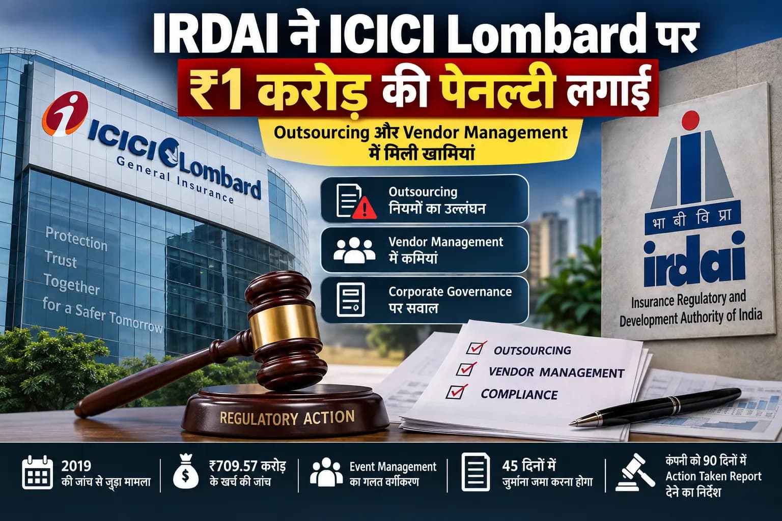 ICICI Lombard पर IRDAI का बड़ा एक्शन, Outsourcing नियमों के उल्लंघन पर ₹1 करोड़ की Penalty